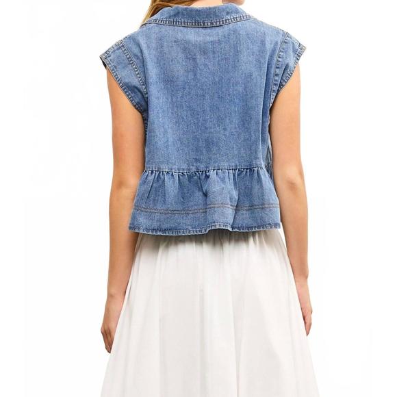 NEW MUSTARD SEED down for denim peplum top in blue - Picture 2 of 5